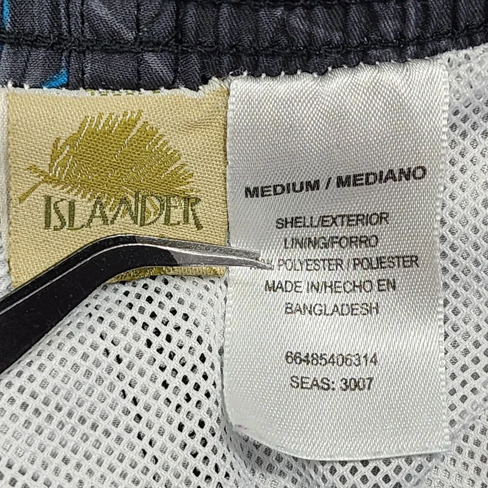 Islander Swim Trunks Mens M Gray Blue Floral‎ Lined Elastic Waist Beach Summer
